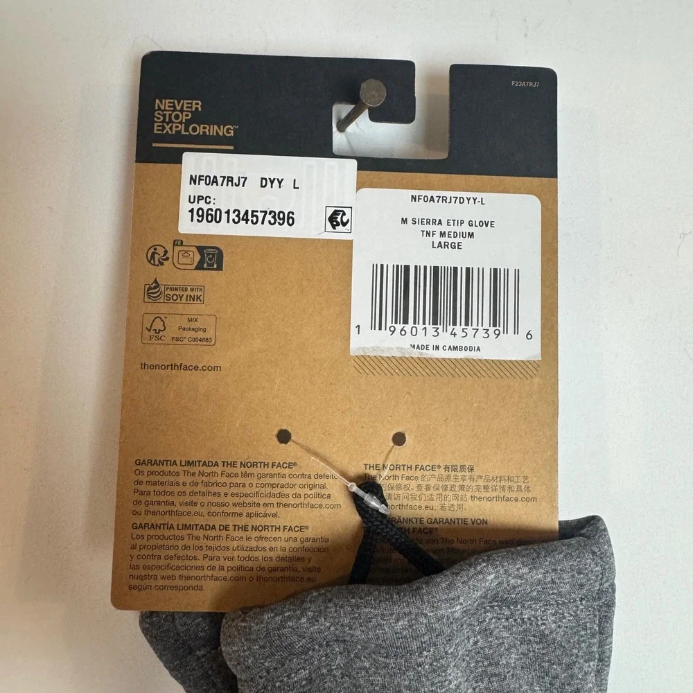 The North Face Mens Large Sierra Etip Gloves Grey Heather Touchscreen NF0A7RJ7‎